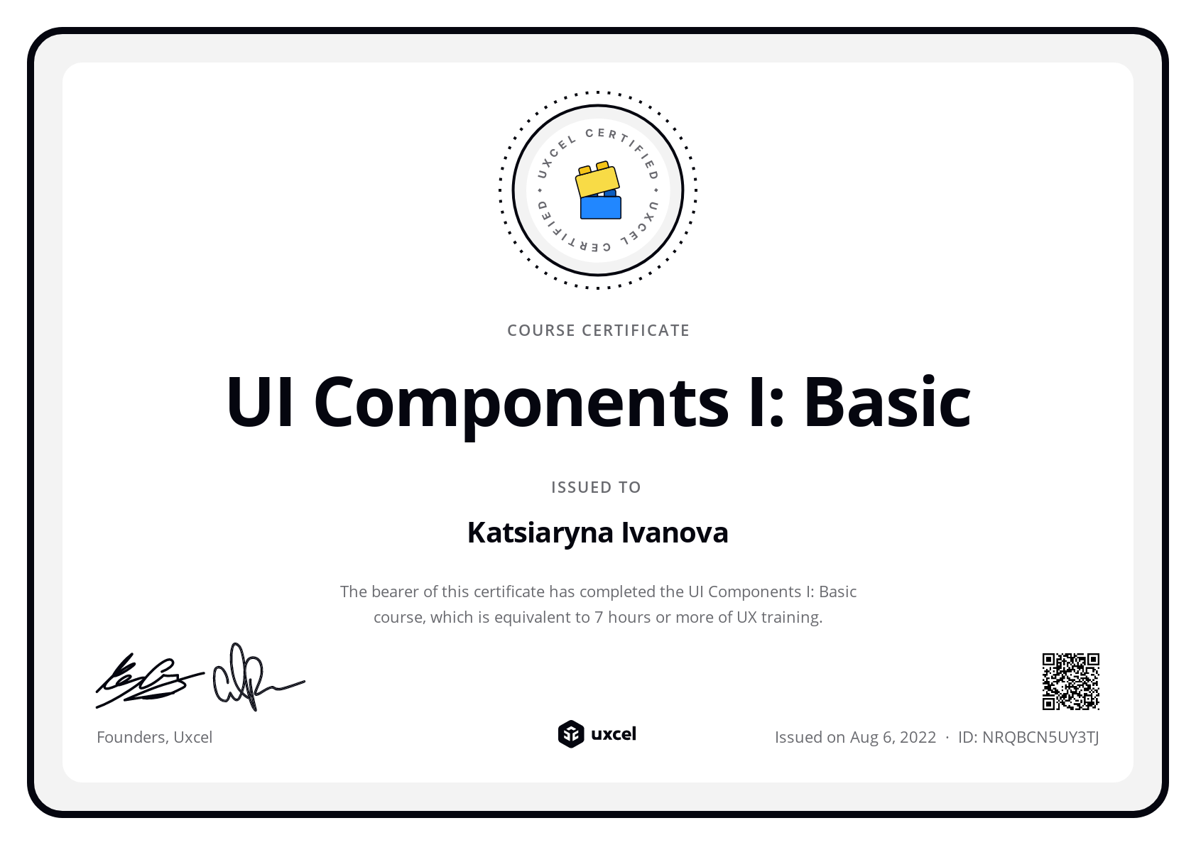 Katerina Ivanova's certificate